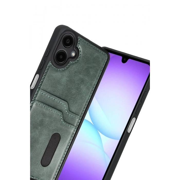 Mey İthalat®  Samsung Galaxy A07 4G Sara Kartvizitli Deri Kılıf - Yeşil