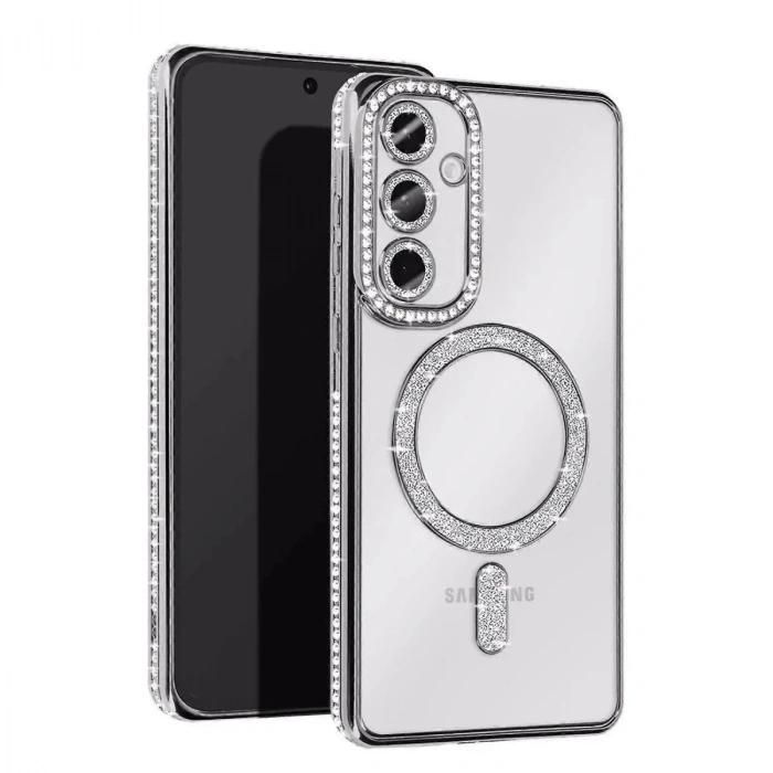 Mey İthalat®  Samsung Galaxy A16 5G Joke Simli Magneticsafe Kılıf - Gümüş