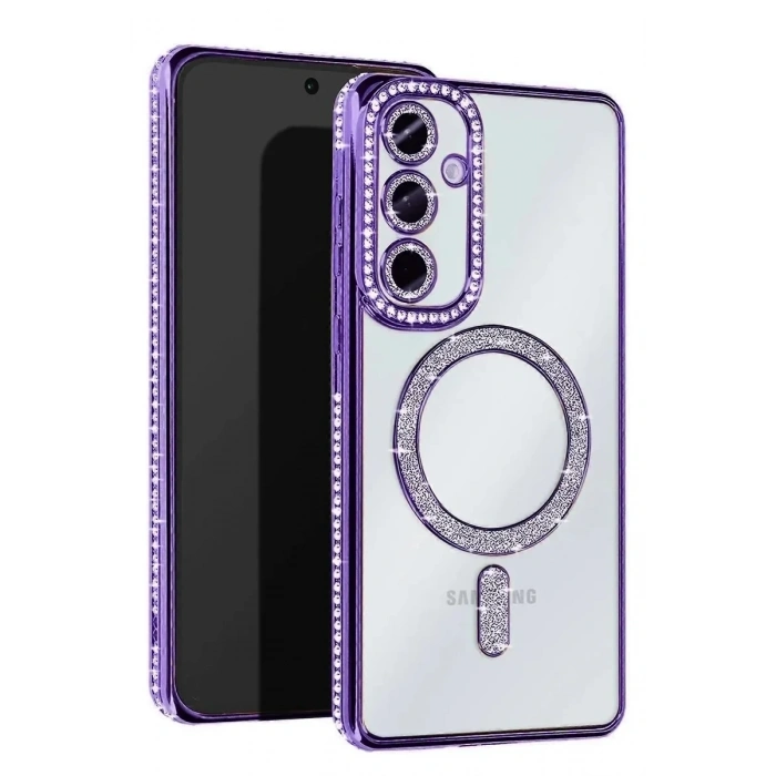 Mey İthalat®  Samsung Galaxy A17 5G Joke Simli Magneticsafe Kılıf - Derin Mor