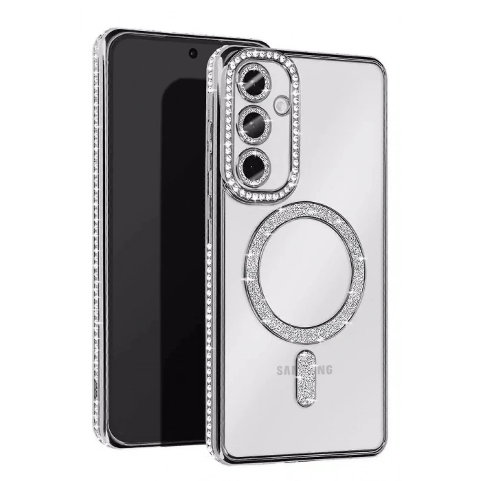 Mey İthalat®  Samsung Galaxy A17 5G Joke Simli Magneticsafe Kılıf - Gümüş