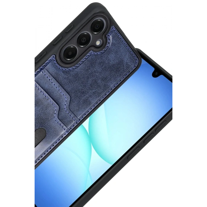 Mey İthalat®  Samsung Galaxy A17 5G Sara Kartvizitli Deri Kılıf - Lacivert
