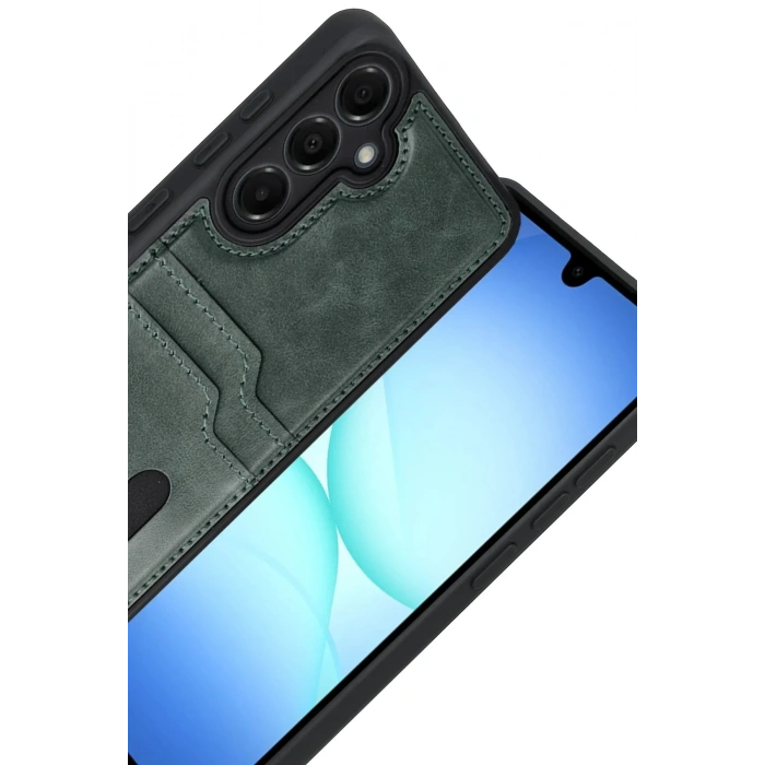 Mey İthalat®  Samsung Galaxy A17 5G Sara Kartvizitli Deri Kılıf - Yeşil