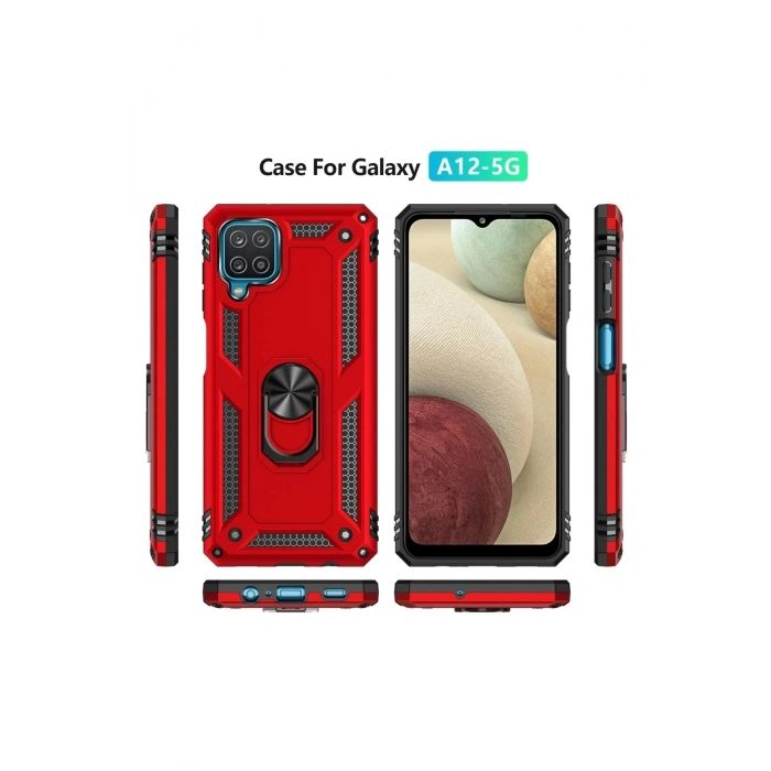 Mey İthalat®  Samsung Galaxy A22 Kılıf Sofya Yüzüklü Silikon Kapak - Kırmızı