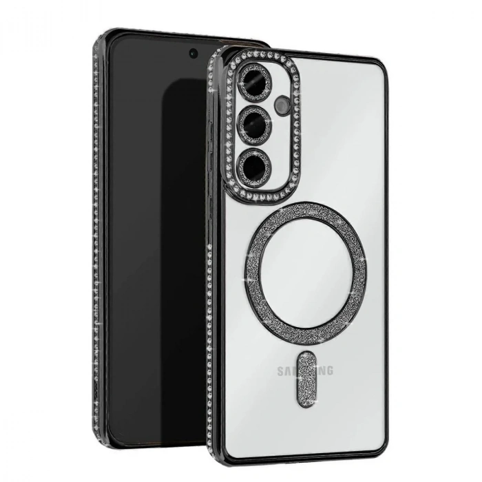 Mey İthalat®  Samsung Galaxy A55 5G Joke Simli Magneticsafe Kılıf - Siyah
