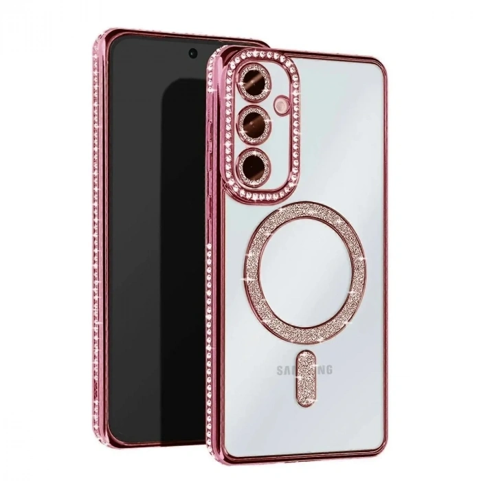 Mey İthalat®  Samsung Galaxy A56 Joke Simli Magneticsafe Kılıf - Pembe