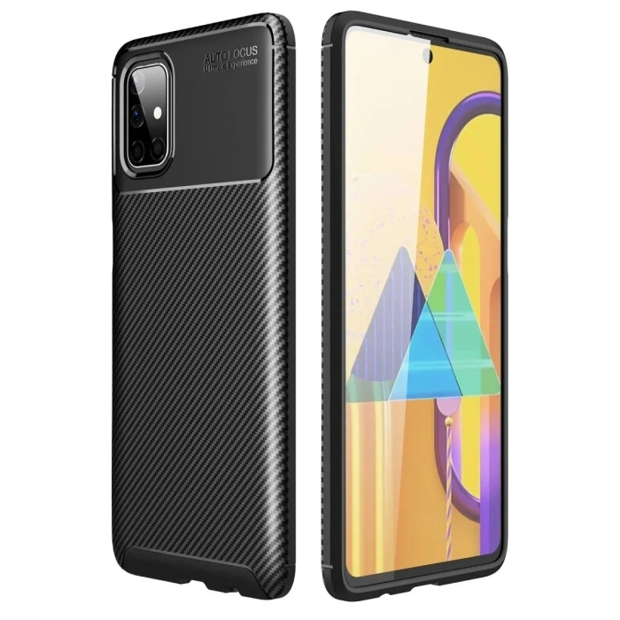 Mey İthalat®  Samsung Galaxy M51 Kılıf Auto Focus Karbon Kapak - Siyah