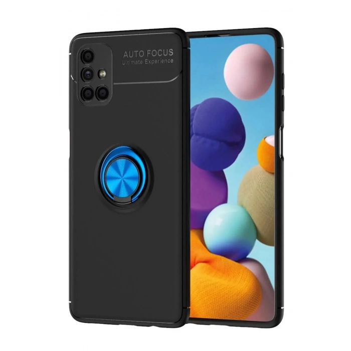 Mey İthalat®  Samsung Galaxy M51 Kılıf Range Yüzüklü Silikon - Siyah-Mavi