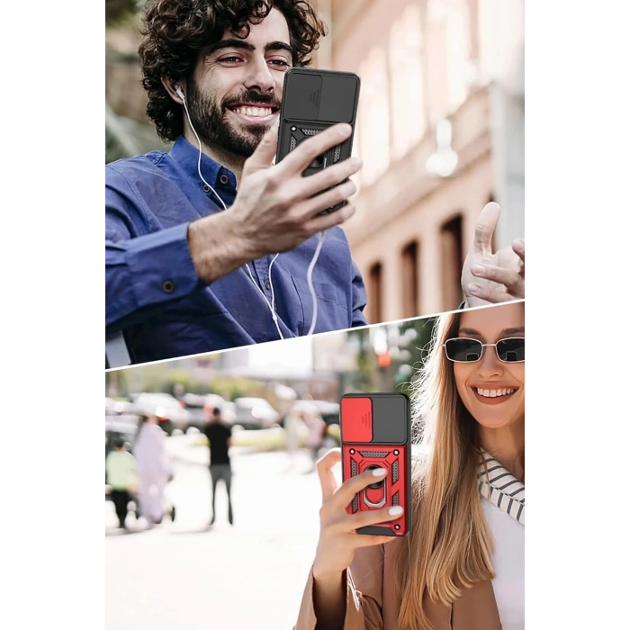 Mey İthalat®  Samsung Galaxy S22 Kılıf Pars Lens Yüzüklü Silikon - Yeşil
