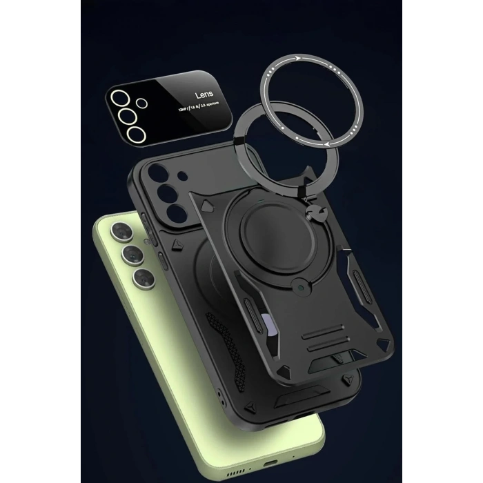Mey İthalat®  Samsung Galaxy S24 FE Kılıf Joy Lens Standlı Kapak - Siyah