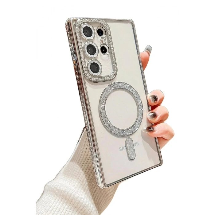 Mey İthalat®  Samsung Galaxy S24 Ultra Kılıf Joke Simli Magneticsafe Kılıf - Siyah