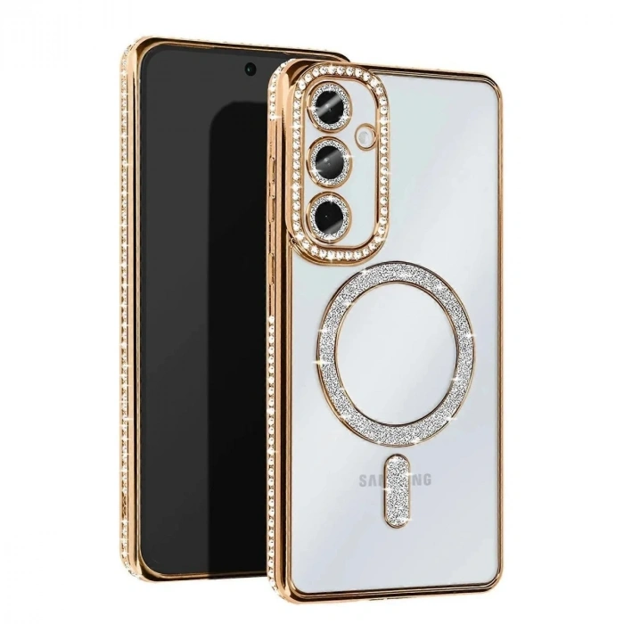 Mey İthalat®  Samsung Galaxy S25 Edge Joke Simli Magneticsafe Kılıf - Gold