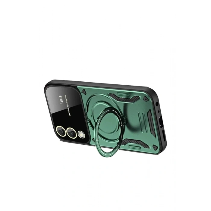 Mey İthalat®  Samsung Galaxy S25 Edge Kılıf Joy Lens Standlı Kapak - Koyu Yeşil