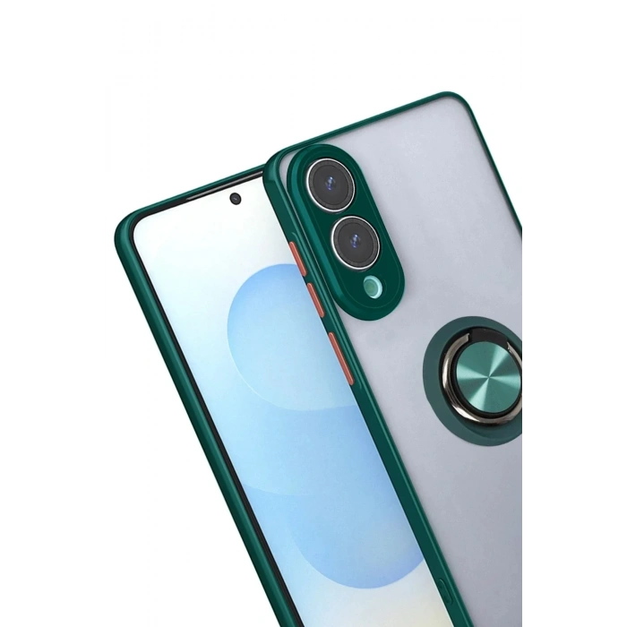 Mey İthalat®  Samsung Galaxy S25 Edge Kılıf Montreal Yüzüklü Silikon Kapak - Yeşil