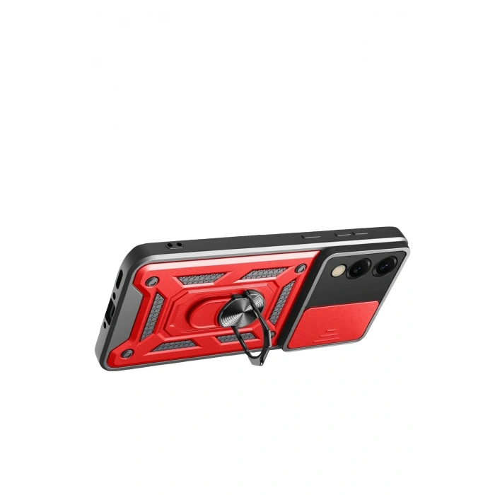 Mey İthalat®  Samsung Galaxy S25 Edge Pars Lens Yüzüklü Silikon - Kırmızı