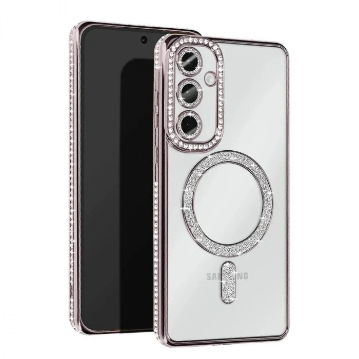 Mey İthalat®  Samsung Galaxy S25 Kılıf Joke Simli Magneticsafe Kılıf - Gümüş