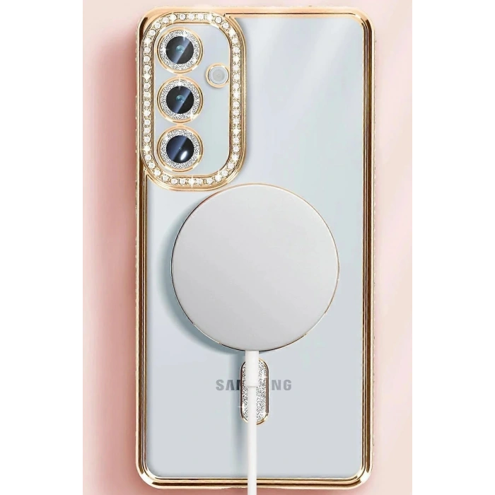 Mey İthalat®  Samsung Galaxy S25 Kılıf Joke Simli Magneticsafe Kılıf - Pembe