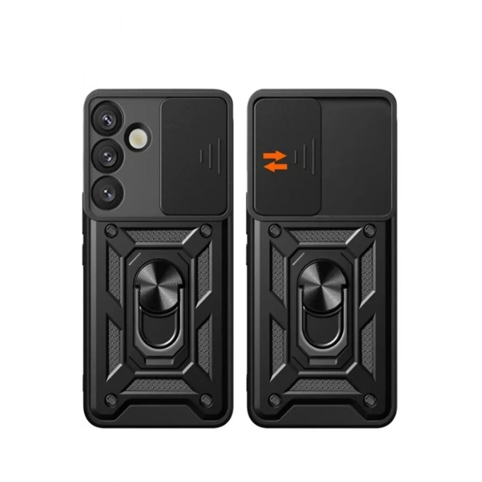 Mey İthalat®  Samsung Galaxy S25 Plus Kılıf Pars Lens Yüzüklü Silikon - Kırmızı