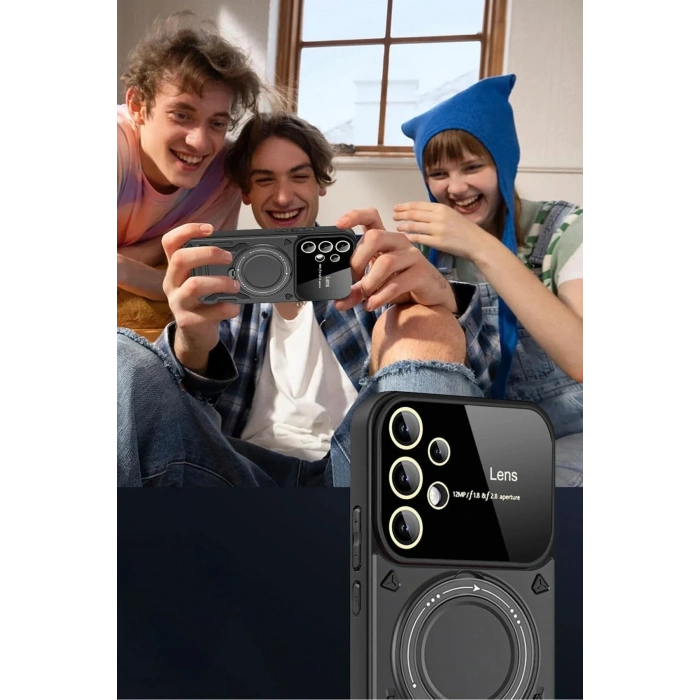 Mey İthalat®  Samsung Galaxy S25 Ultra Kılıf Joy Lens Standlı Kapak - Siyah