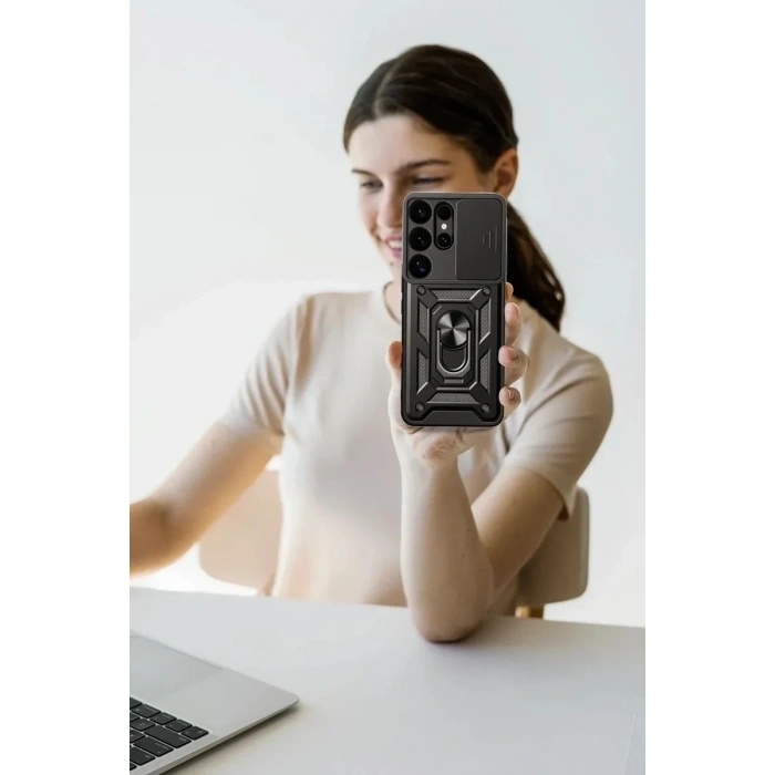 Mey İthalat®  Samsung Galaxy S25 Ultra Kılıf Pars Lens Yüzüklü Silikon - Kırmızı