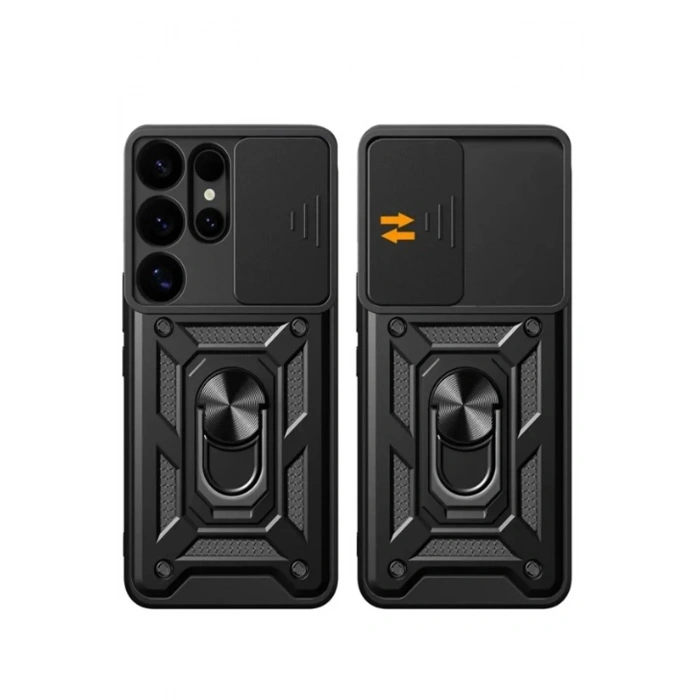 Mey İthalat®  Samsung Galaxy S25 Ultra Kılıf Pars Lens Yüzüklü Silikon - Yeşil