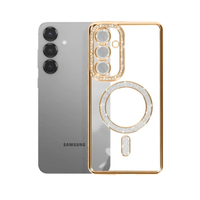 Mey İthalat®  Samsung Galaxy S26 Plus Joke Simli Magneticsafe Kılıf - Gold