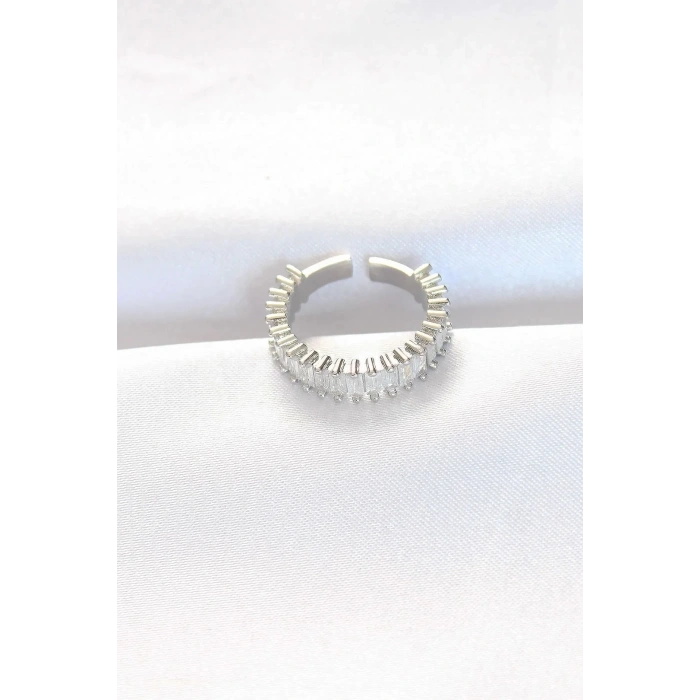 Mey İthalat® Sıralı Baget Taşlı Silver Renk Ayarlanabilir Yüzük