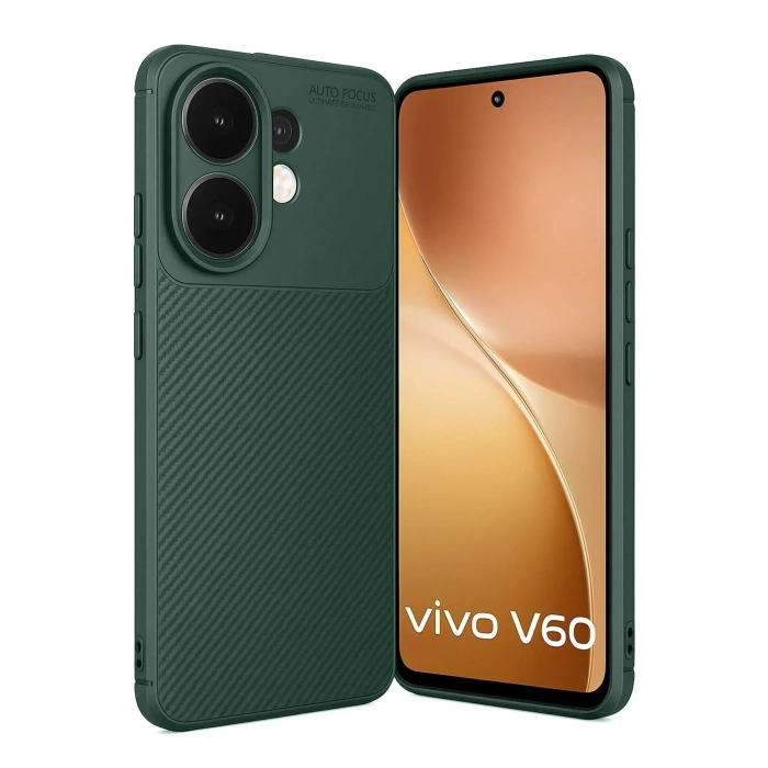 Mey İthalat®  Vivo V60 5G Auto Focus Karbon Kapak - Koyu Yeşil