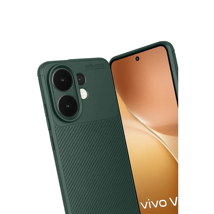 Mey İthalat®  Vivo V60 5G Auto Focus Karbon Kapak - Koyu Yeşil
