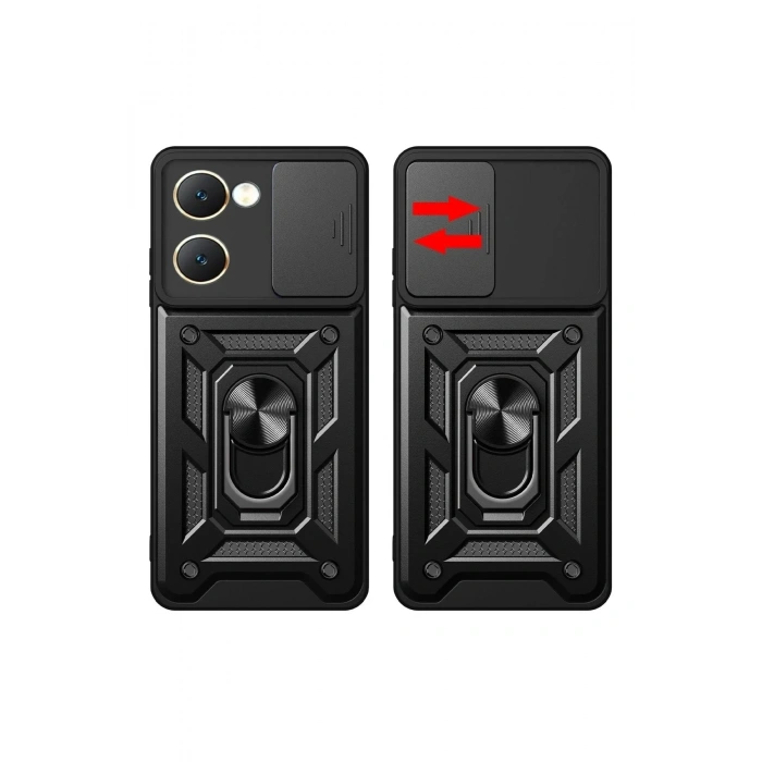 Mey İthalat®  Vivo Y18 Kılıf Pars Lens Yüzüklü Silikon - Siyah