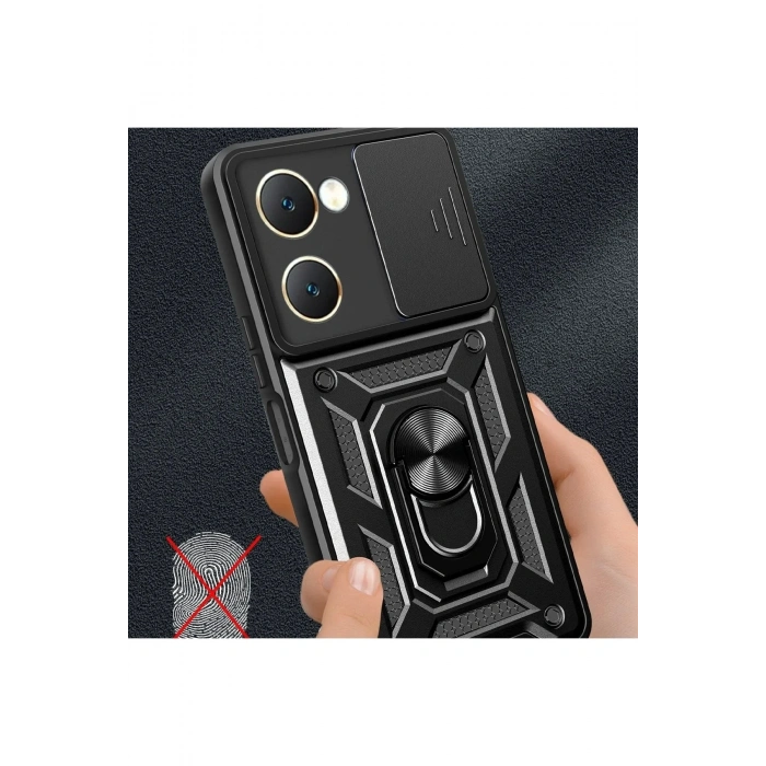 Mey İthalat®  Vivo Y18 Kılıf Pars Lens Yüzüklü Silikon - Siyah