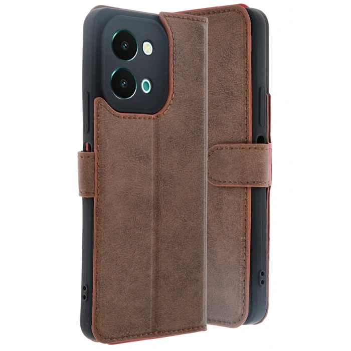Mey İthalat®  Vivo Y28 Kılıf Trend S Plus Kapaklı Kılıf - Taba