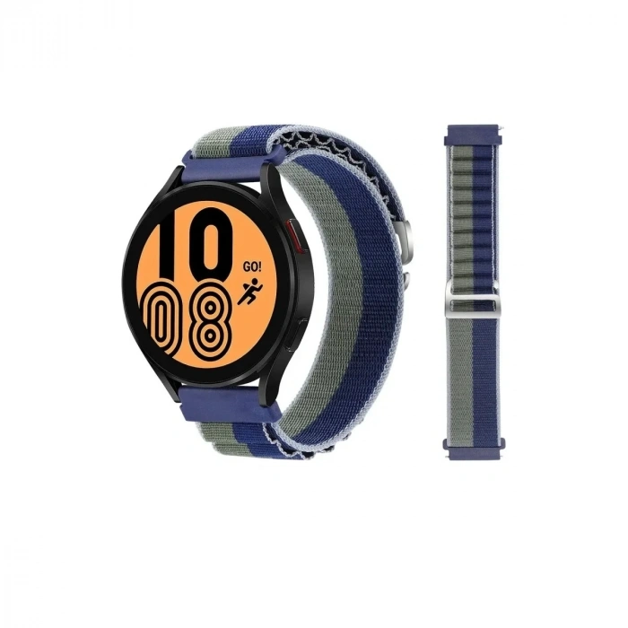 Mey İthalat®  Watch 20mm KR410 Kumaş Kordon - Lacivert-Yeşil
