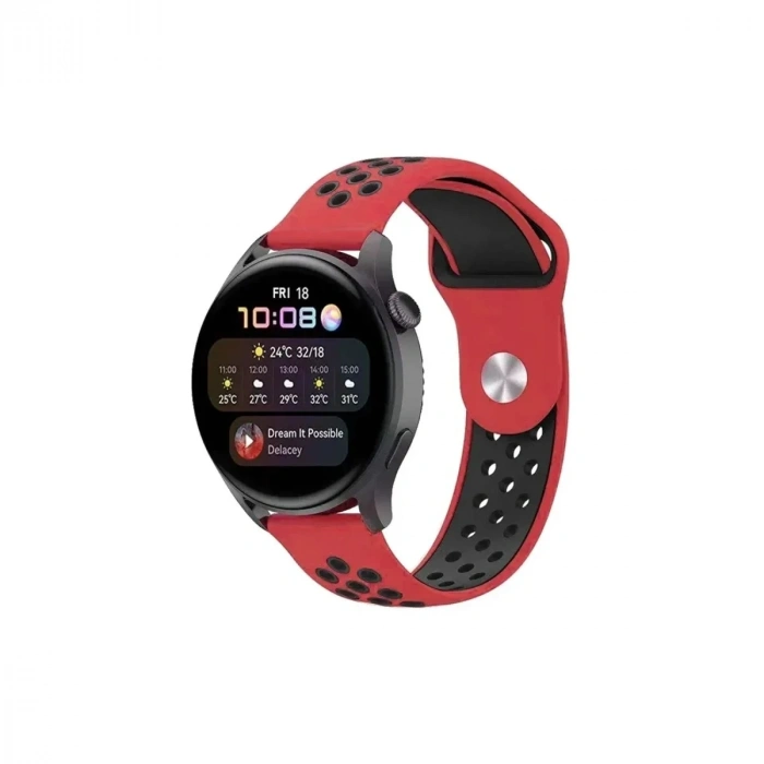 Mey İthalat®  Watch 20mm Spor Delikli Kordon - Kırmızı-Siyah