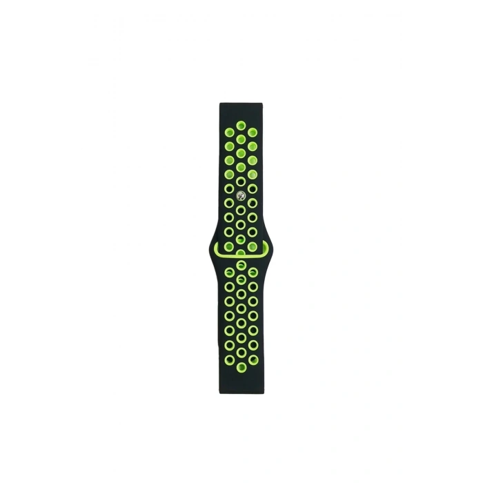 Mey İthalat®  Watch 20mm Spor Delikli Kordon - Siyah-Yeşil