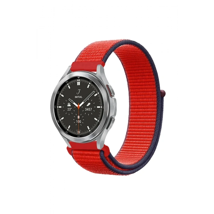 Mey İthalat®  Watch 22mm Hasırlı Cırtcırtlı Kordon - Kırmızı