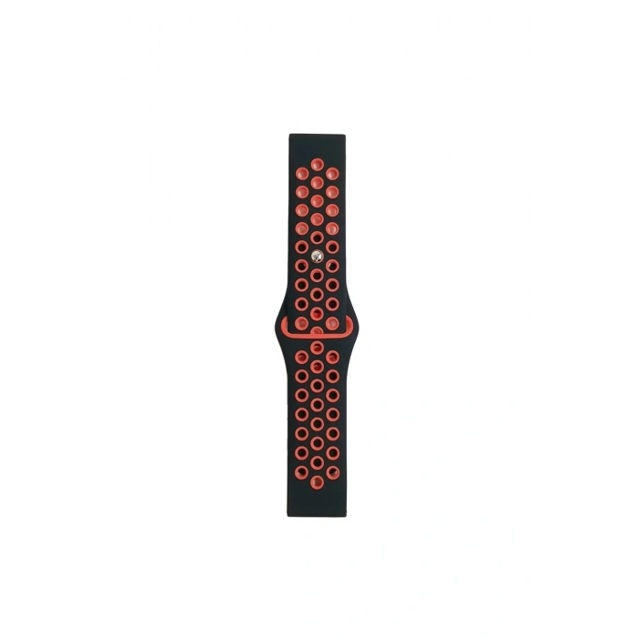 Mey İthalat®  Watch 22mm Spor Delikli Kordon - Siyah-Kırmızı