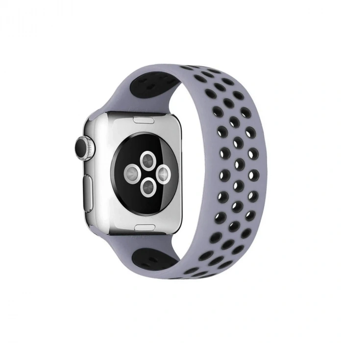Mey İthalat®   Watch 38mm Ayarlı Delikli Silikon Kordon - Gri-Siyah