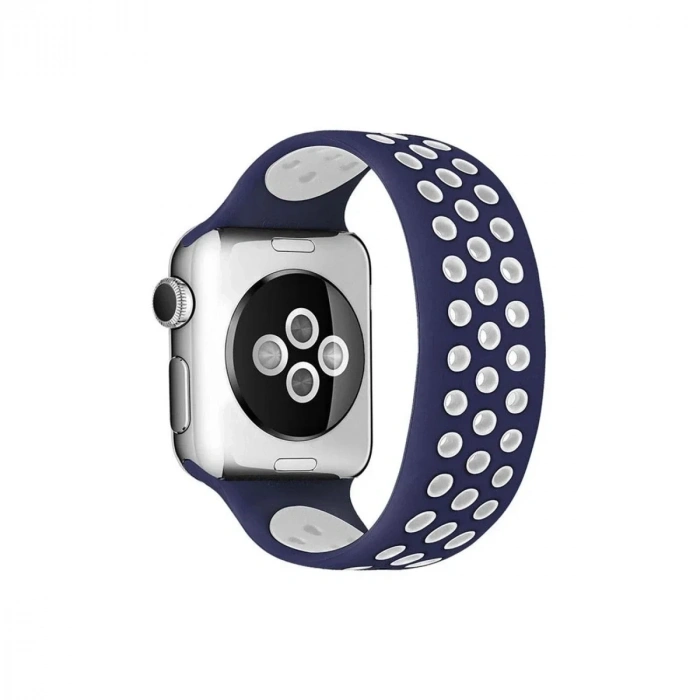 Mey İthalat®   Watch 38mm Ayarlı Delikli Silikon Kordon - Lacivert-Beyaz