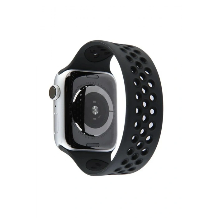 Mey İthalat®   Watch 38mm Ayarlı Delikli Silikon Kordon - Siyah-Siyah