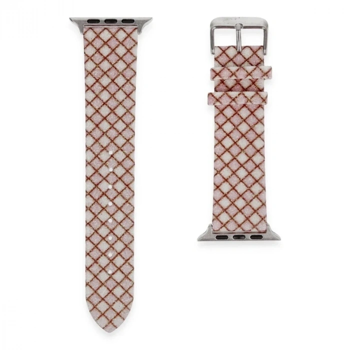 Mey İthalat®   Watch 38mm Karo Motif Kordon - Pembe