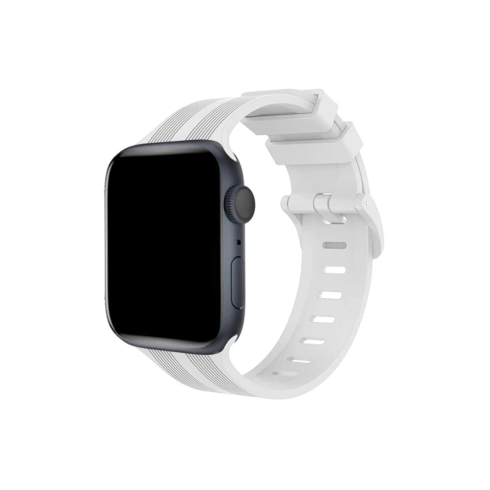 Mey İthalat®   Watch 38mm KR408 Çizgili Silikon Kordon - Beyaz
