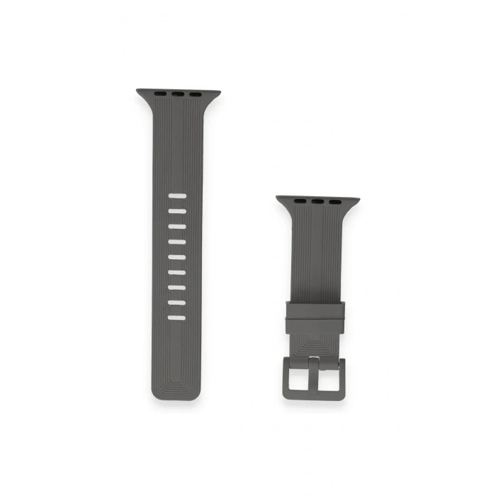 Mey İthalat®   Watch 38mm KR408 Çizgili Silikon Kordon - Koyu Gri