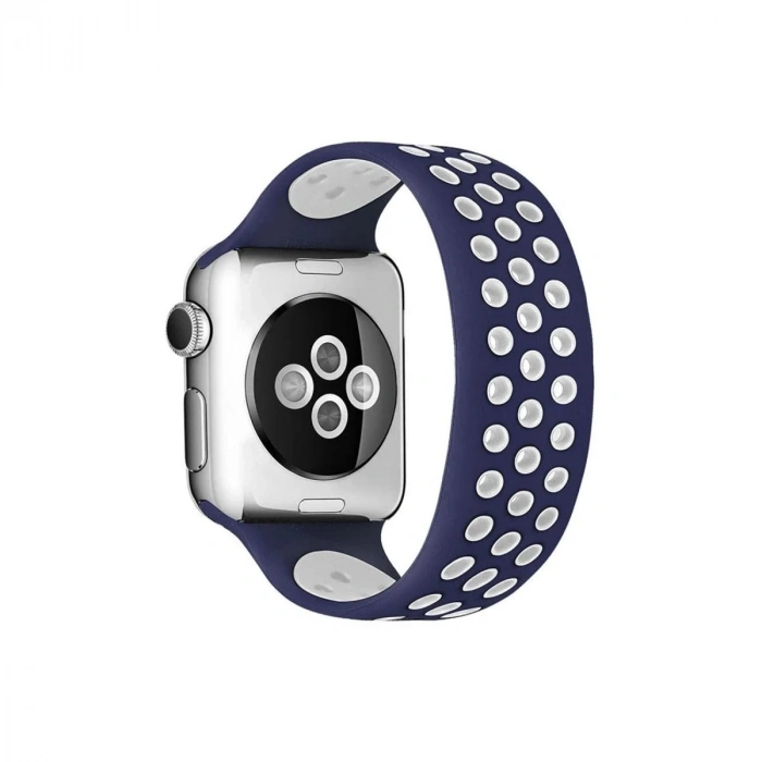 Mey İthalat®   Watch 42mm Ayarlı Delikli Silikon Kordon - Lacivert-Beyaz