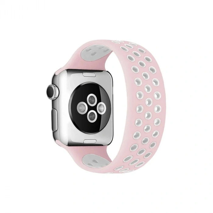 Mey İthalat®   Watch 42mm Ayarlı Delikli Silikon Kordon - Pembe-Beyaz