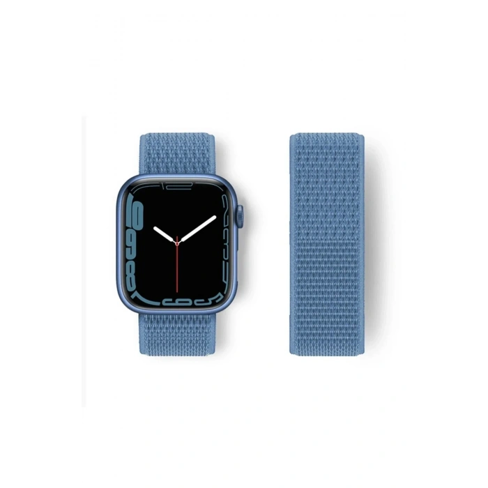 Mey İthalat®   Watch 42mm Hasırlı Cırtcırtlı Kordon - Mavi