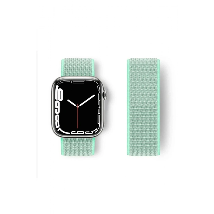 Mey İthalat®   Watch 42mm Hasırlı Cırtcırtlı Kordon - Turkuaz
