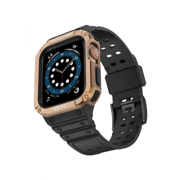 Mey İthalat®   Watch 42mm KR401 Silikon Kordon - Siyah-Rose