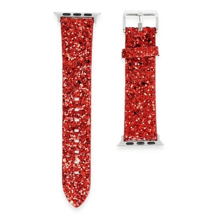 Mey İthalat®   Watch 42mm Starry Taşlı Kordon - Kırmızı