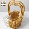 BiiShe® İç İçe Geçebilen 3’lü Çift Renkli Dikdörtgen Formlu Kalp Saplı Plastik Rattan Sepet Seti – Hasır Görünümlü Çok Amaçlı Organizerler