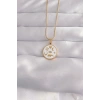 Mey İthalat® 316L Çelik Gold Renk Beyaz Mineli Karışık Figürlü Tarot Kolye